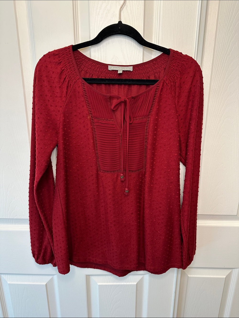 Daniel Rainn Crimson Tie-Neck Textured Blouse